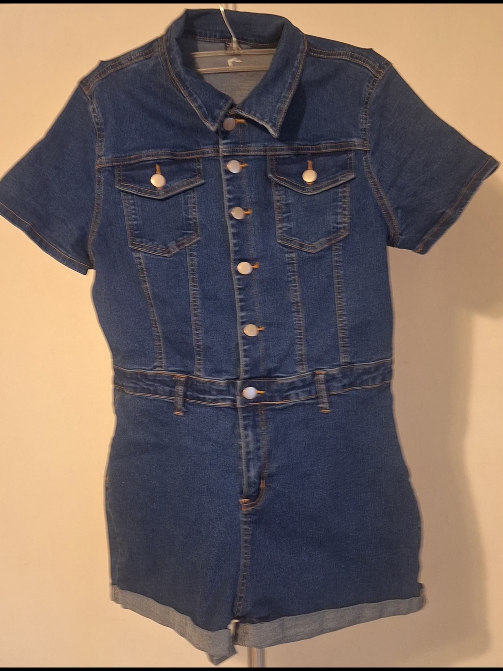 SHEIN Blue Ladies Short-Sleeve Denim Romper Jacket